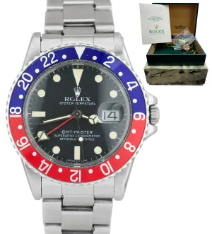 COMPLETE Vintage 1982 Rolex GMT-Master 16750 Pepsi Red Blue Patina CREAMY Watch