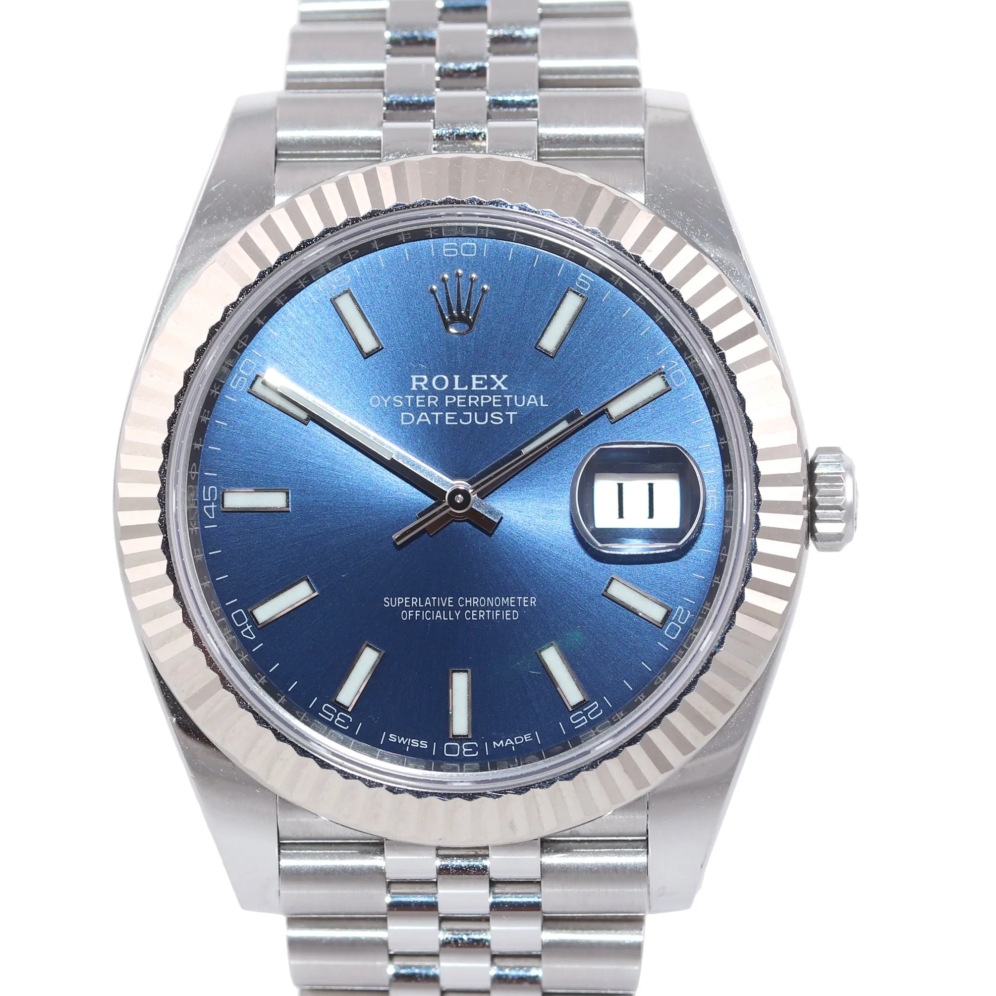 Copy of 2018 MINT PAPERS Rolex DateJust 41 Blue Stick Super Jubilee Fluted 12633