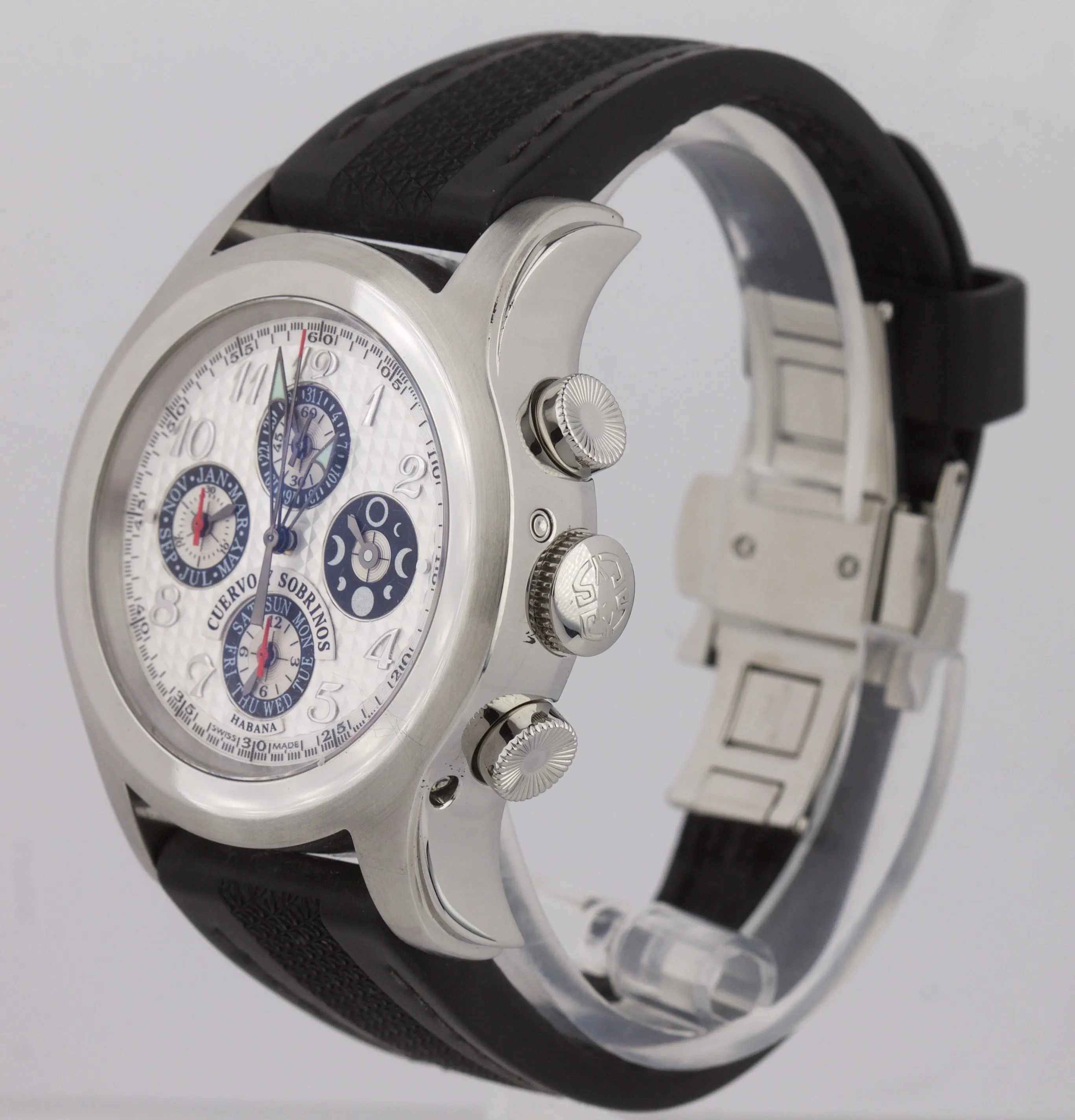 Cuervo Y Sobrinos 2859 43mm Robusto Triple Calendar Habana Chronograph Watch