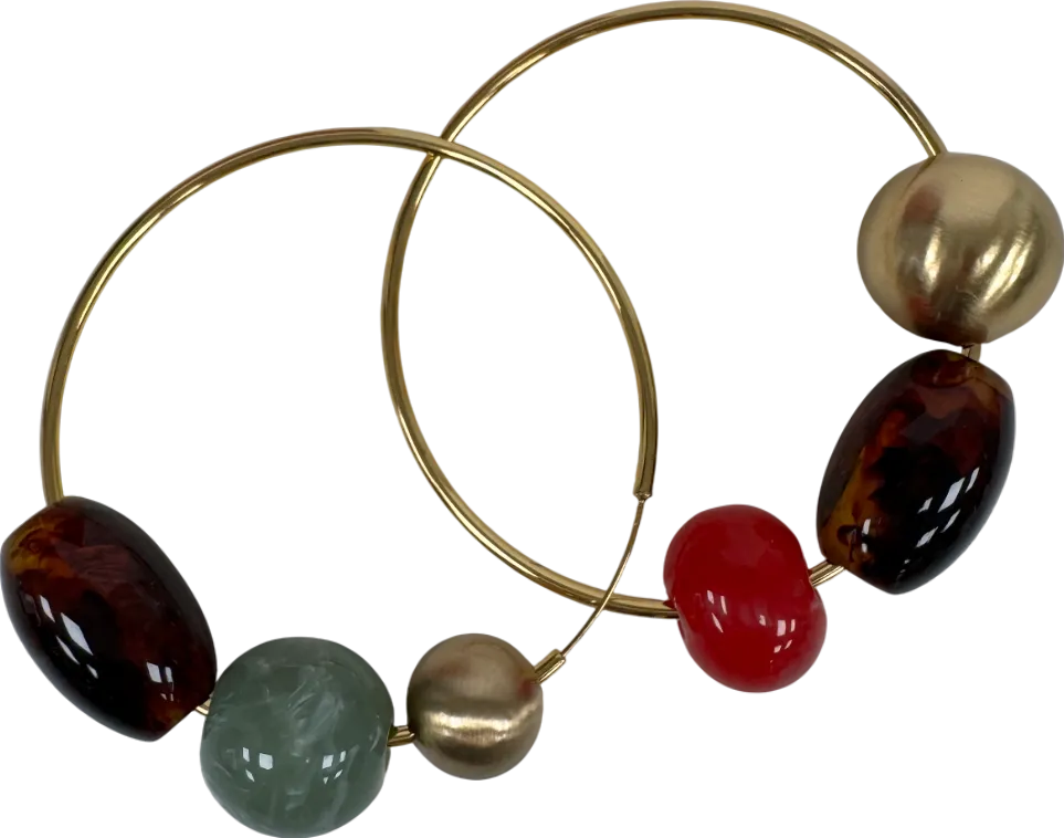 Cult Gaia Metallic Merida Gold Beaded Large Hoop Statement Earrings