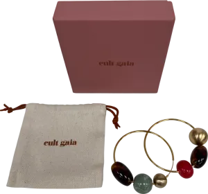Cult Gaia Metallic Merida Gold Beaded Large Hoop Statement Earrings