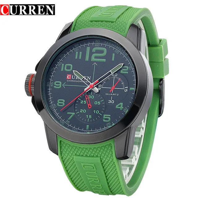 CURREN 8182A Men Sport Military Quartz Watches WoMen's Large Round Dial Analog WristWatch with Silicone Band Relogio Masculino