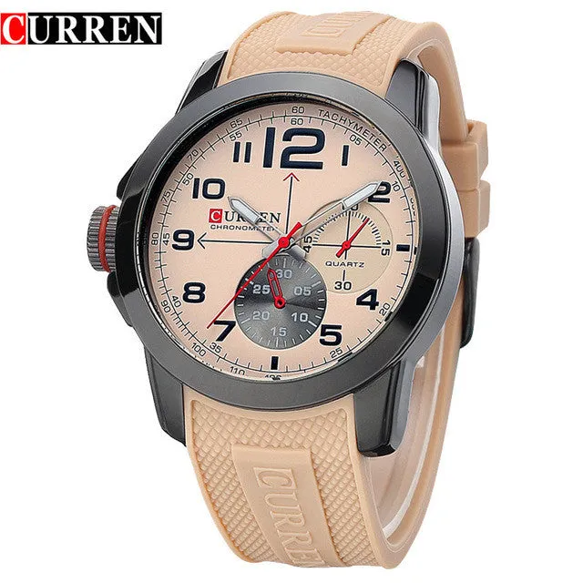 CURREN 8182A Men Sport Military Quartz Watches WoMen's Large Round Dial Analog WristWatch with Silicone Band Relogio Masculino
