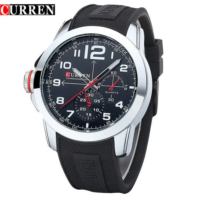 CURREN 8182A Men Sport Military Quartz Watches WoMen's Large Round Dial Analog WristWatch with Silicone Band Relogio Masculino