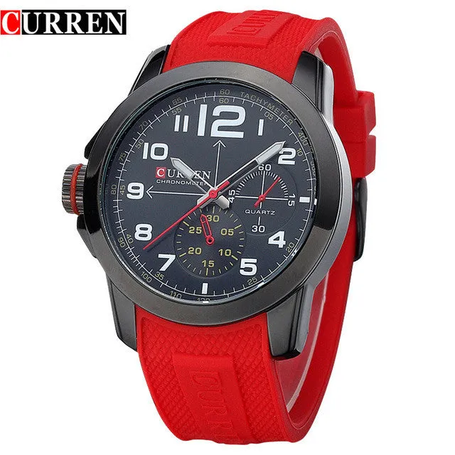 CURREN 8182A Men Sport Military Quartz Watches WoMen's Large Round Dial Analog WristWatch with Silicone Band Relogio Masculino