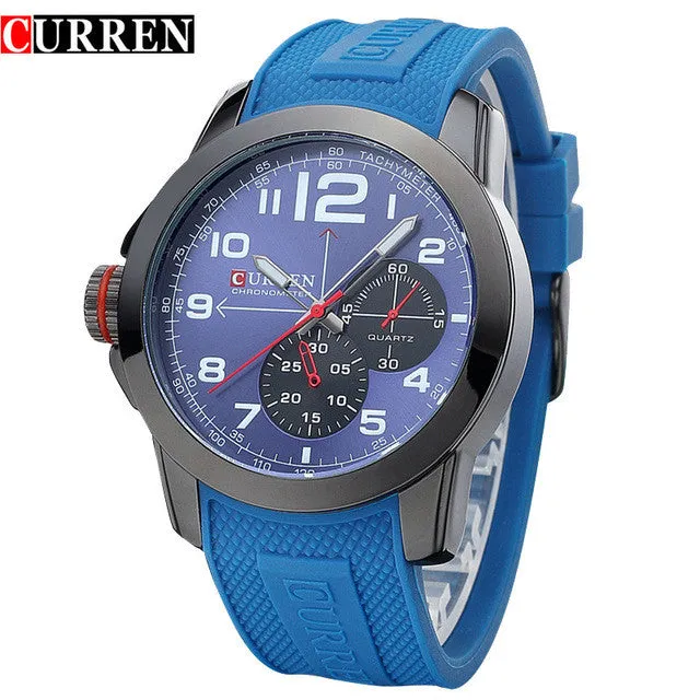 CURREN 8182A Men Sport Military Quartz Watches WoMen's Large Round Dial Analog WristWatch with Silicone Band Relogio Masculino