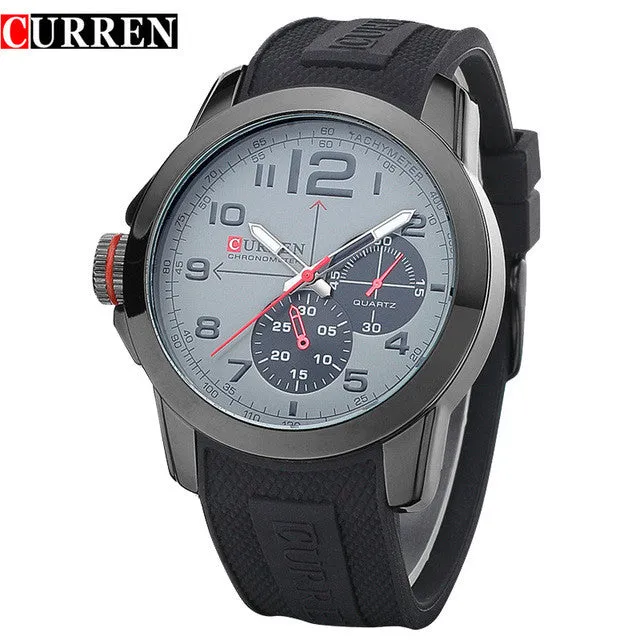 CURREN 8182A Men Sport Military Quartz Watches WoMen's Large Round Dial Analog WristWatch with Silicone Band Relogio Masculino