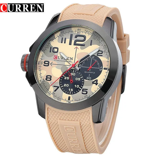 CURREN 8182A Men Sport Military Quartz Watches WoMen's Large Round Dial Analog WristWatch with Silicone Band Relogio Masculino