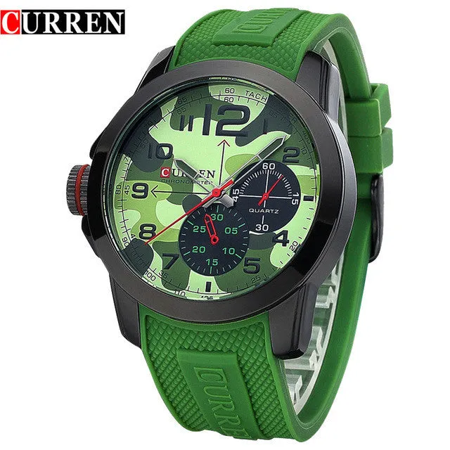 CURREN 8182A Men Sport Military Quartz Watches WoMen's Large Round Dial Analog WristWatch with Silicone Band Relogio Masculino