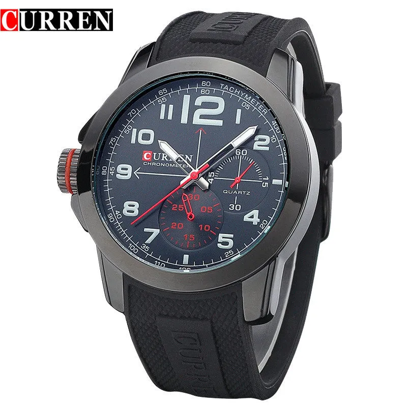 CURREN 8182A Men Sport Military Quartz Watches WoMen's Large Round Dial Analog WristWatch with Silicone Band Relogio Masculino