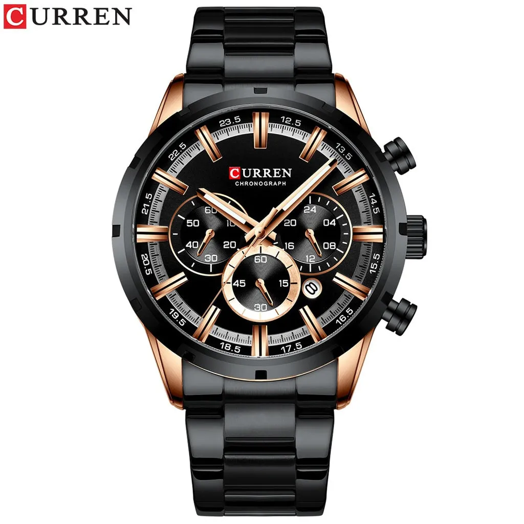 CURREN Top Brand Military Quartz Watches Silver Blue Mens Stainless Steel Chronograph Wristwatch for Male Casual Sporty Clocks