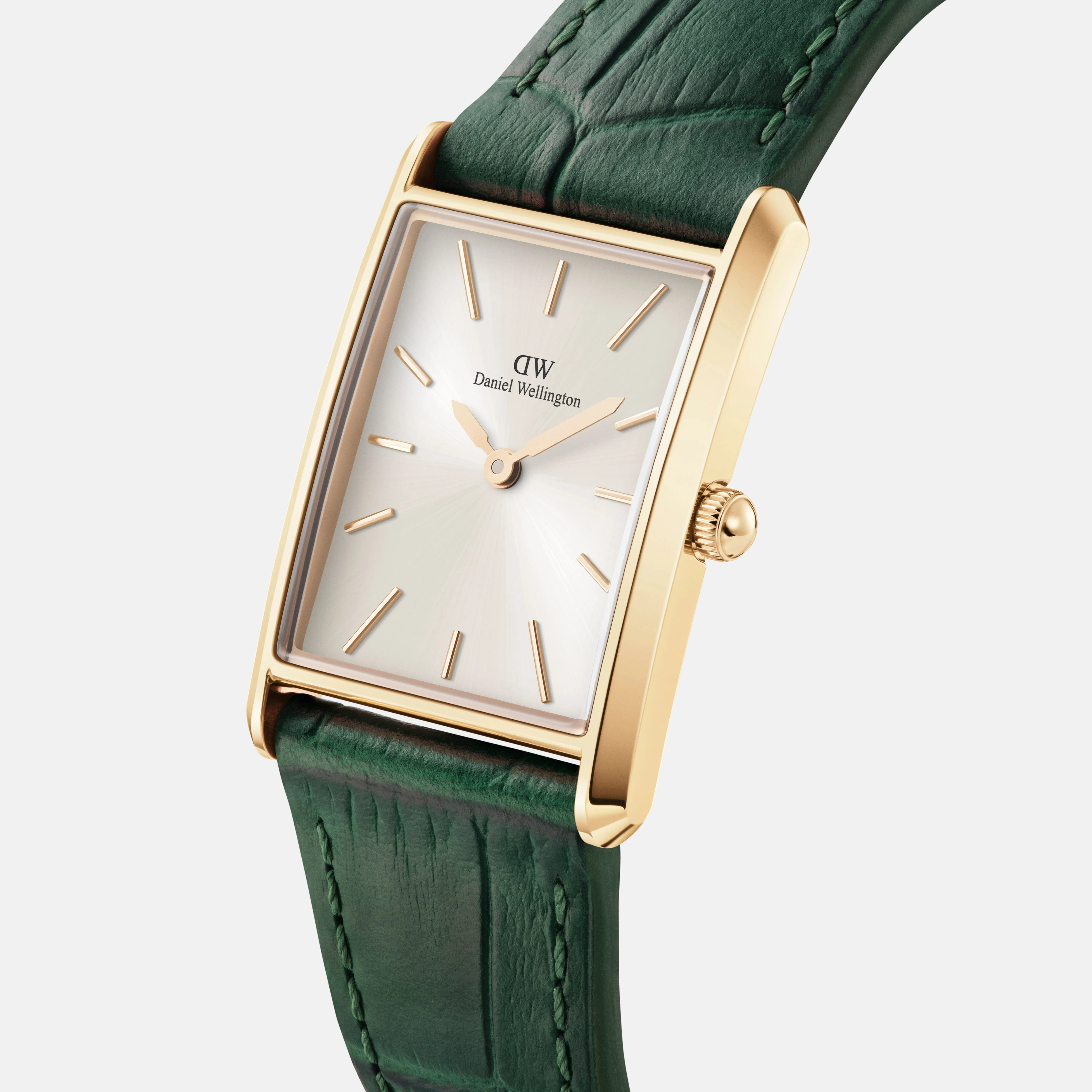 Daniel Wellington Bound 32x22 Green Croc Leather G Champagne Sunray Watch