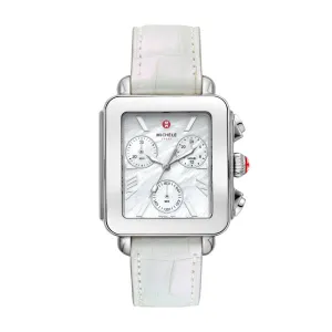 Deco Sport Chronograph Stainless Steel White Leather Watch