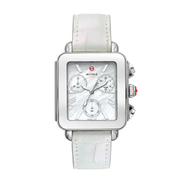 Deco Sport Chronograph Stainless Steel White Leather Watch