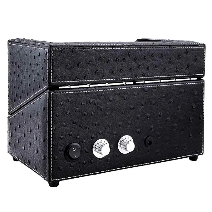 Deluxe Double Watch Winder Display Box in Black Leather, TRIPLE TREE