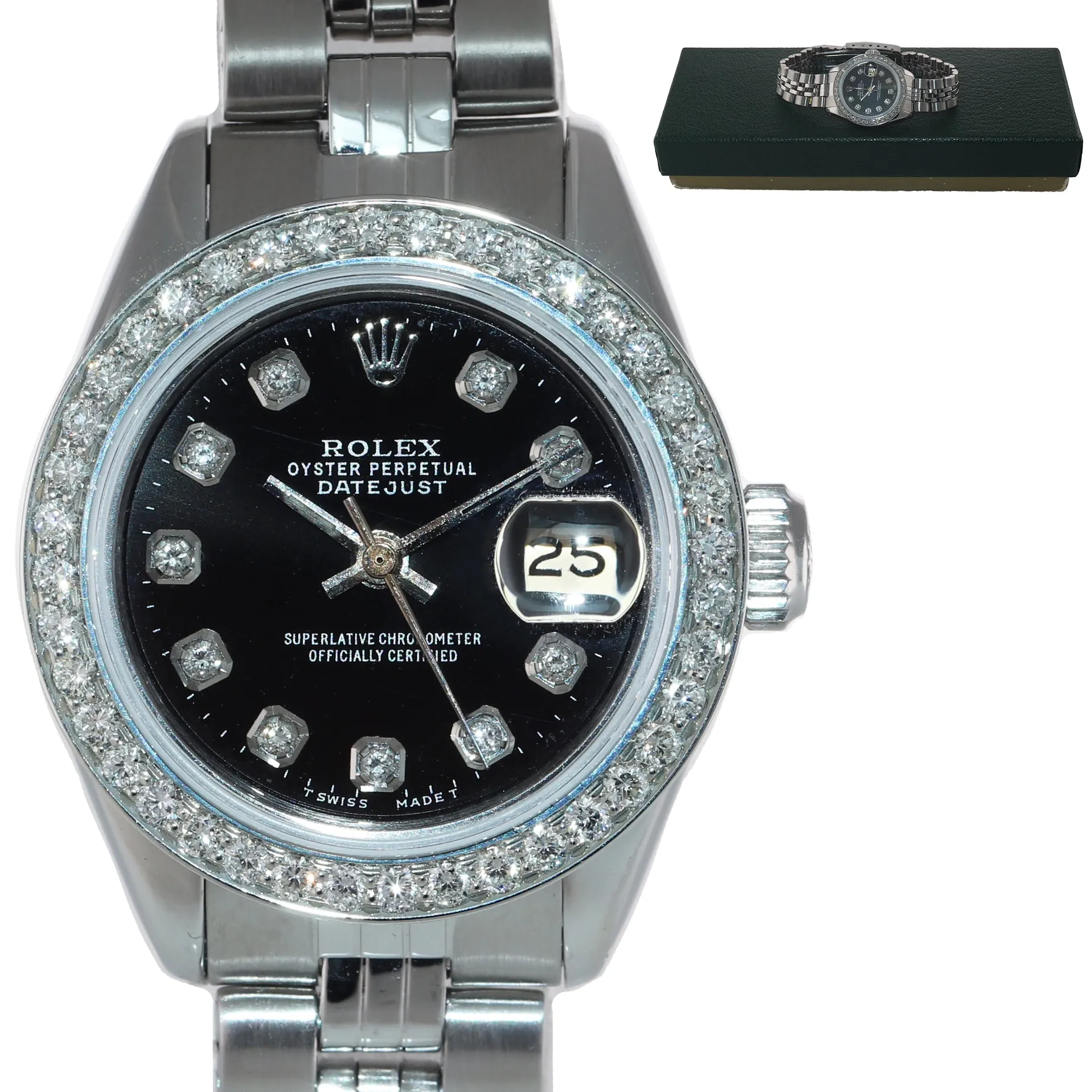 Diamond Ladies Rolex DateJust 26mm 6917 Steel Jubilee Diamond Bezel Dial Watch
