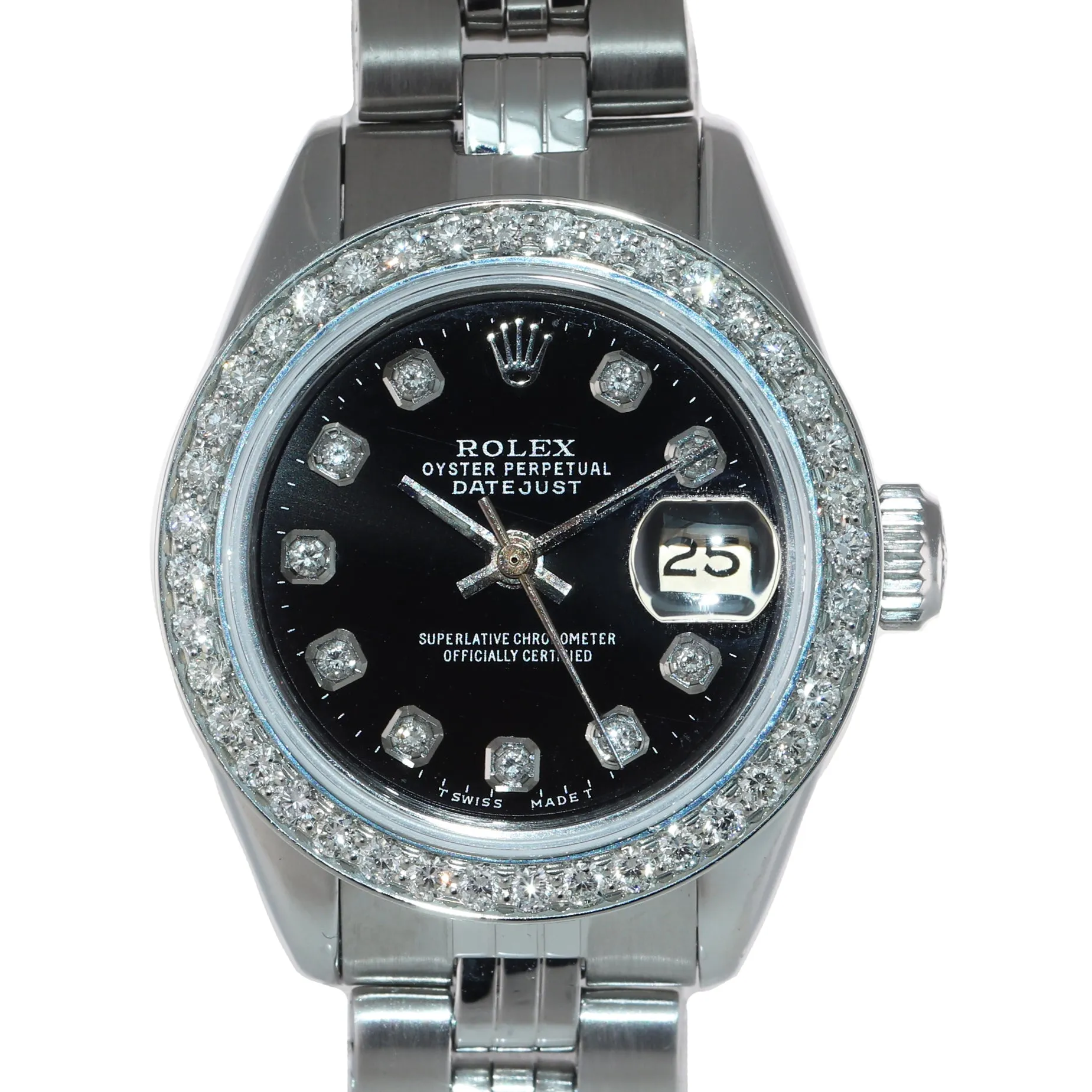 Diamond Ladies Rolex DateJust 26mm 6917 Steel Jubilee Diamond Bezel Dial Watch