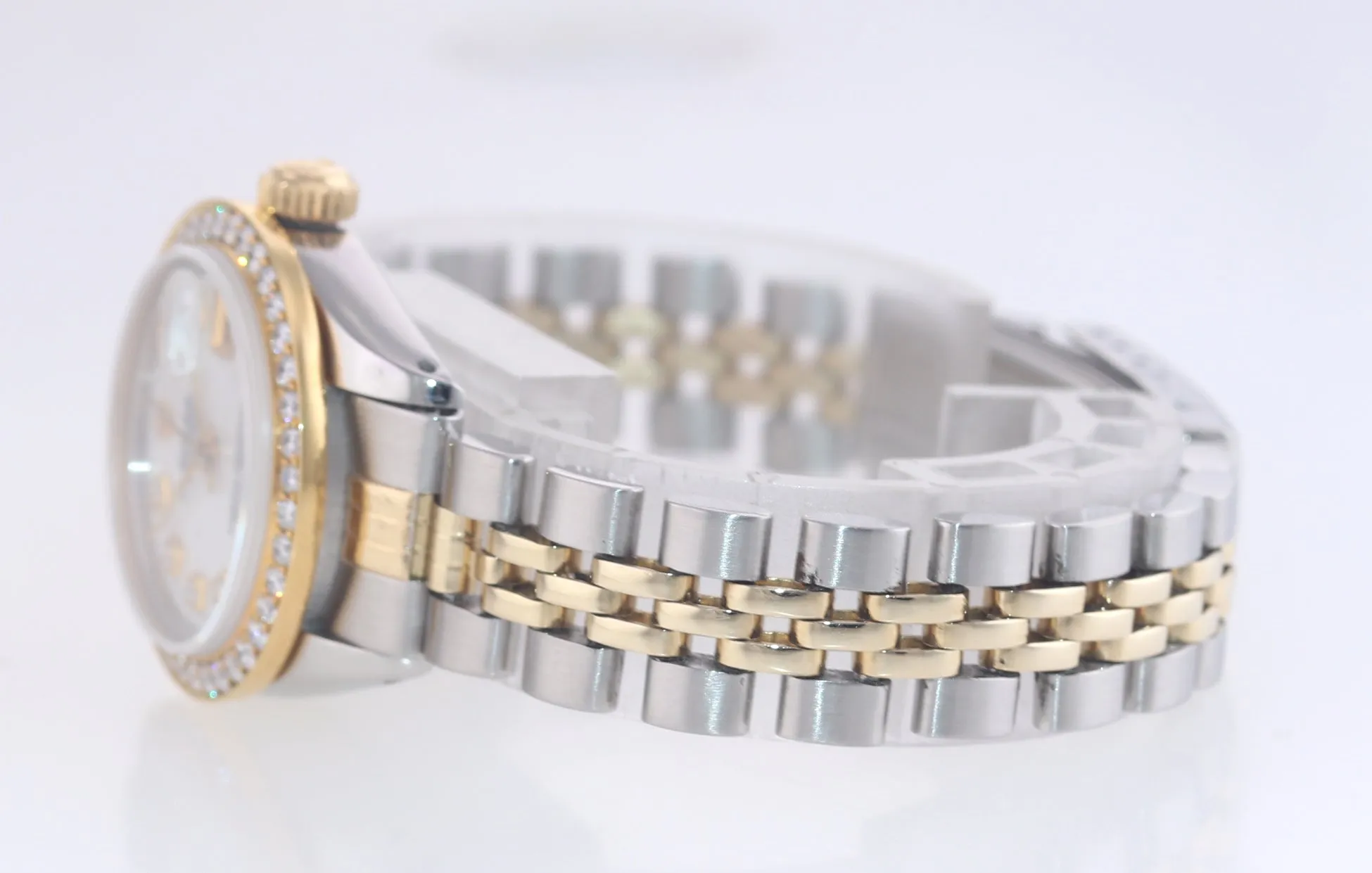 DIAMONDS Ladies Rolex DateJust 26mm MOP 6917 18k Yellow Gold Steel Watch