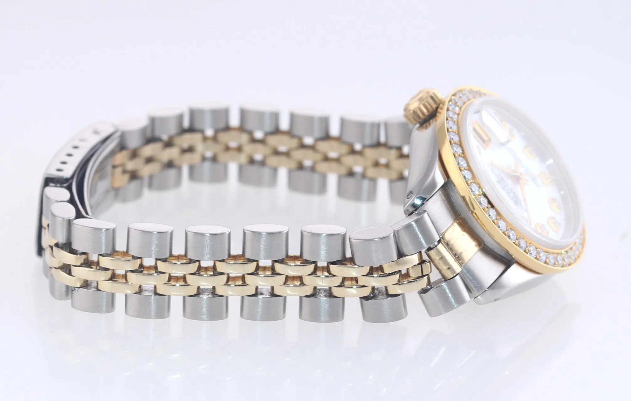 DIAMONDS Ladies Rolex DateJust 26mm MOP 6917 18k Yellow Gold Steel Watch