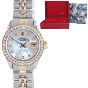 DIAMONDS Ladies Rolex DateJust 26mm MOP 6917 18k Yellow Gold Steel Watch