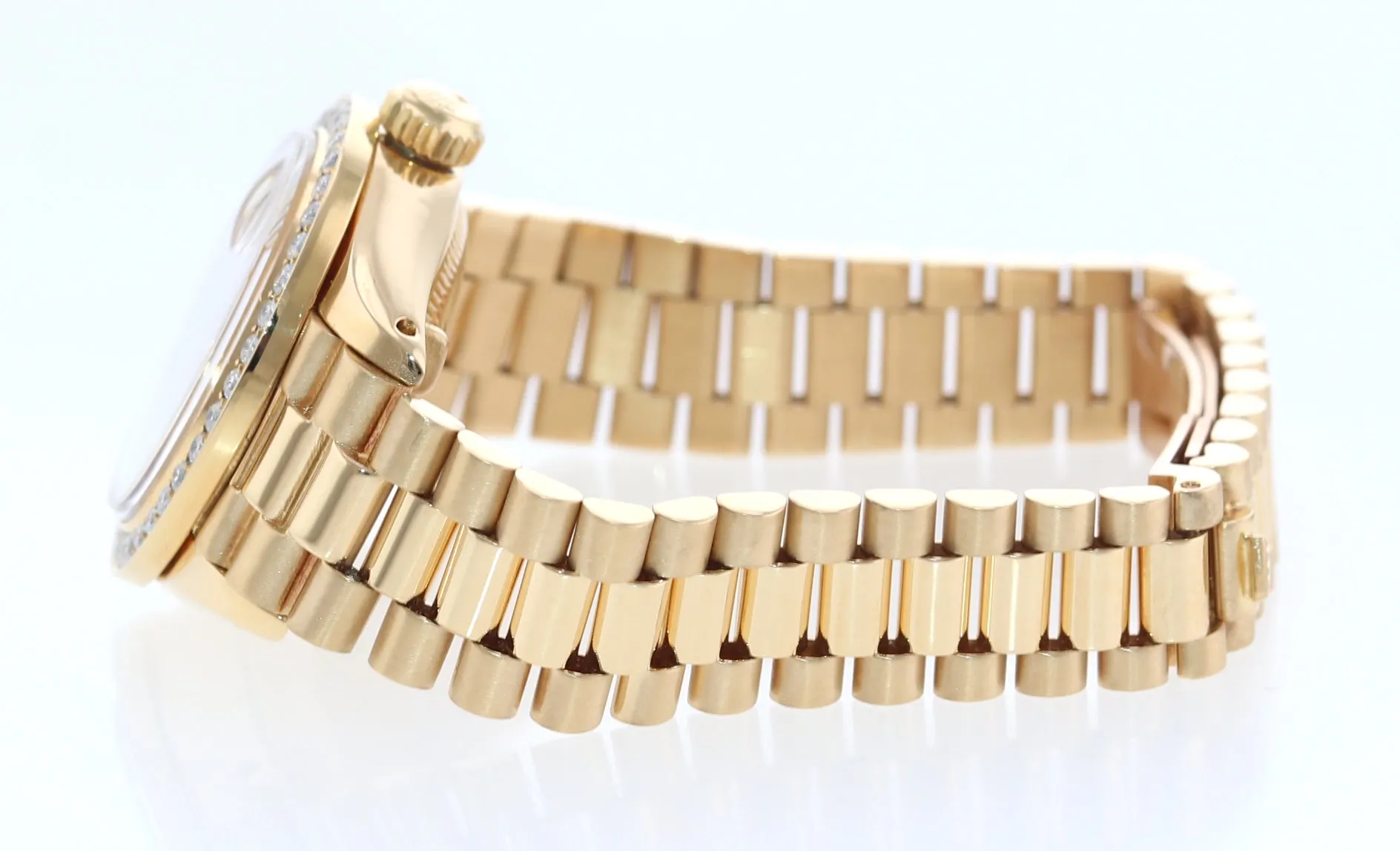 DIAMONDS Ladies Rolex DateJust President 26mm MOP 6917 18k Yellow Gold Watch