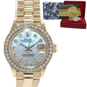 DIAMONDS Ladies Rolex DateJust President 26mm MOP 6917 18k Yellow Gold Watch