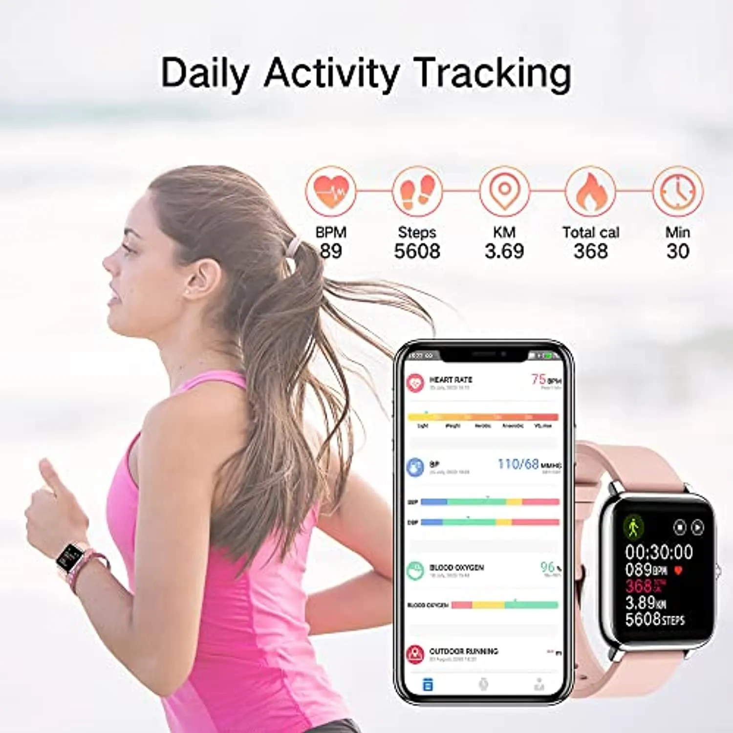 Donerton Smart Watch, Fitness Tracker for Women, 1.4" TFT LCD Screen Smartwatch with Heart Rate and Sleep Monitor, IP67 Waterproof Activity Tracker with Pedometer, Fitness Watch for Android and iOS
