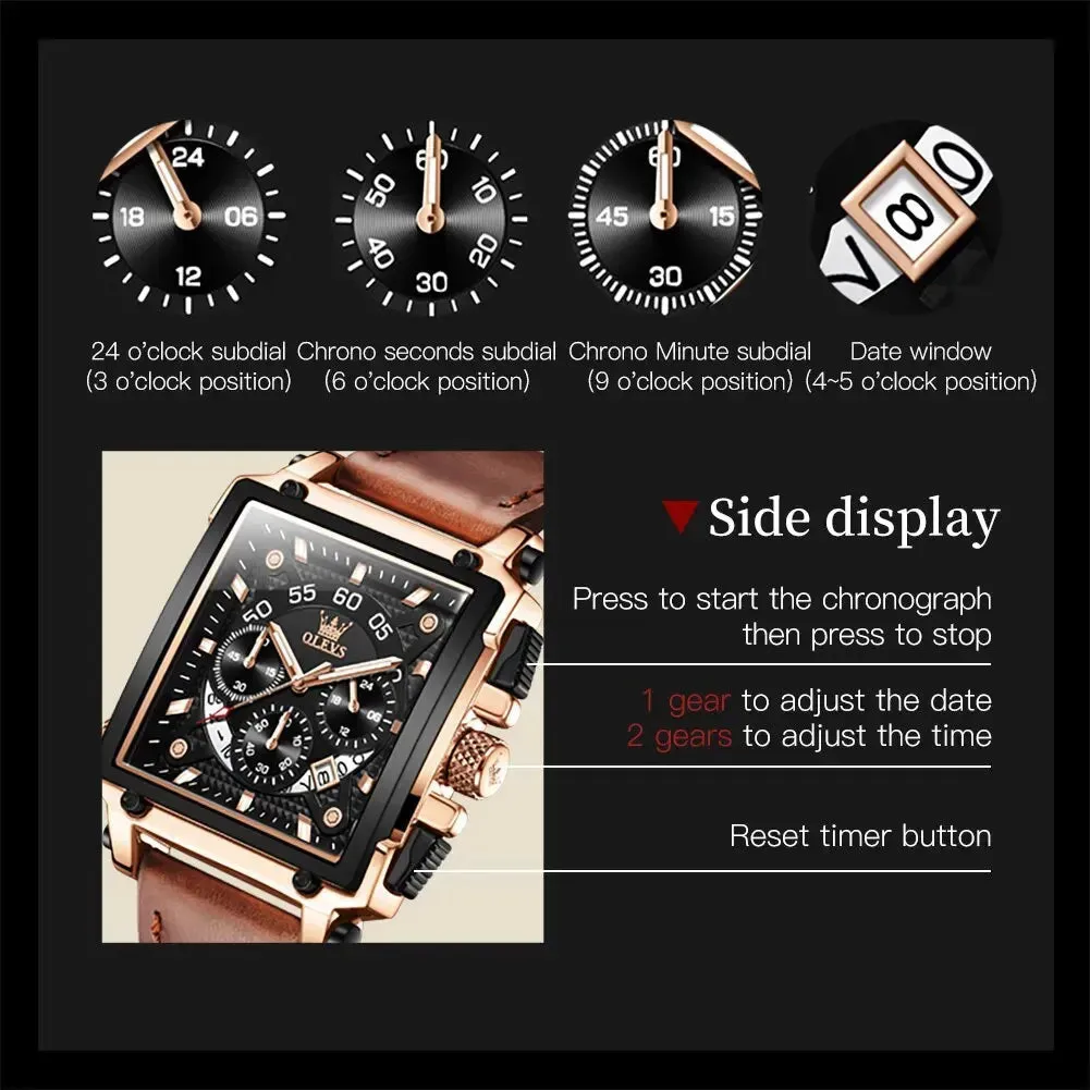 Elegance® 9919 Classic Executive Male Watches Square Quartz Watch Watch For Men Waterproof Leather Strap Sport Clock Male