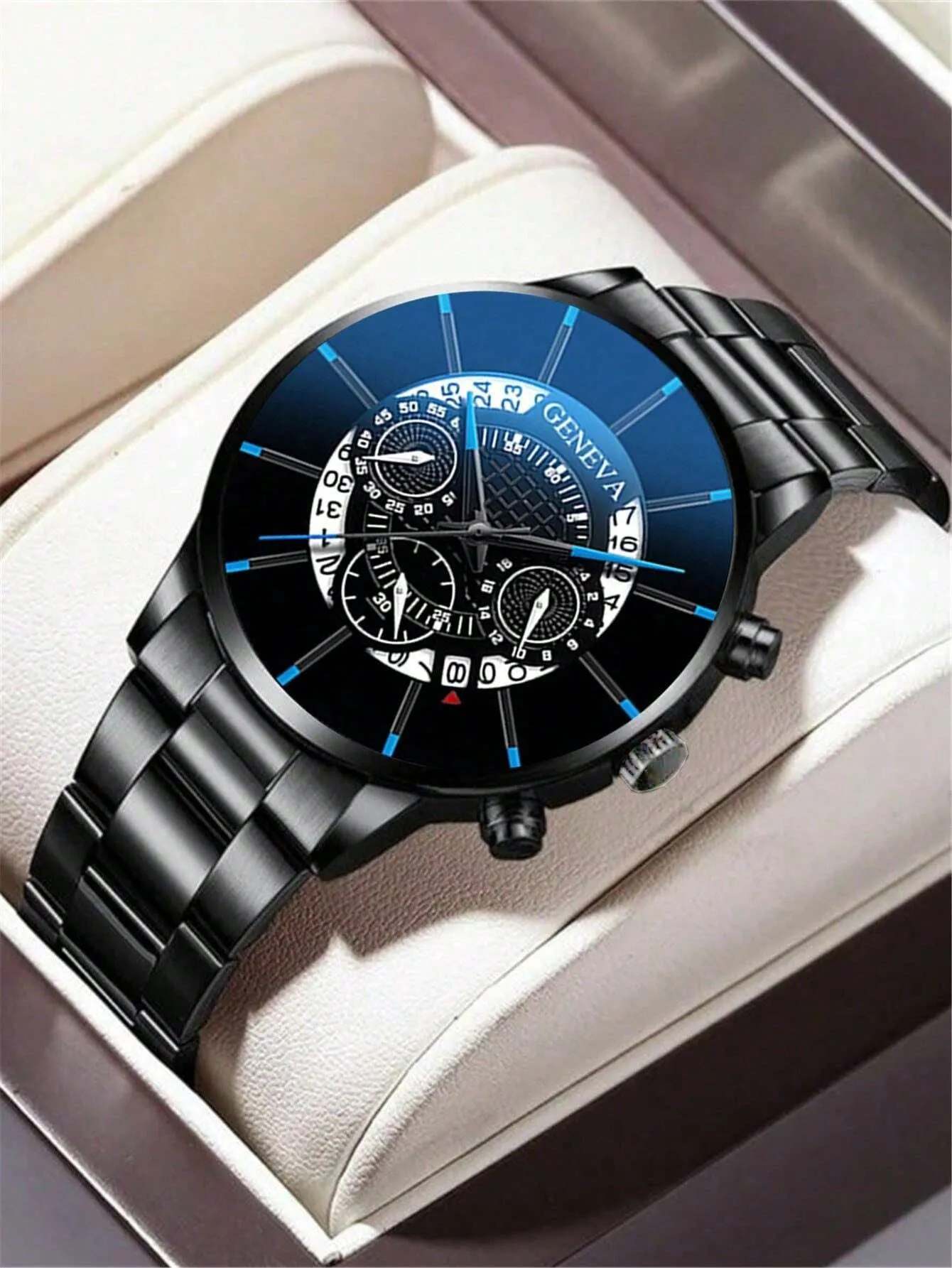 Elegant Black Stainless Steel Quartz Watch & Jewelry Set - Perfect Gift for Students Returning to School!
