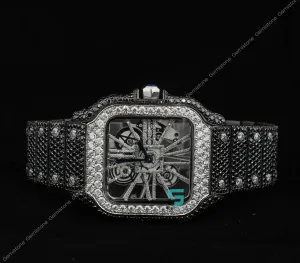 Elegant Stylish 41MM Black Moissanite Diamond Skeleton Watch