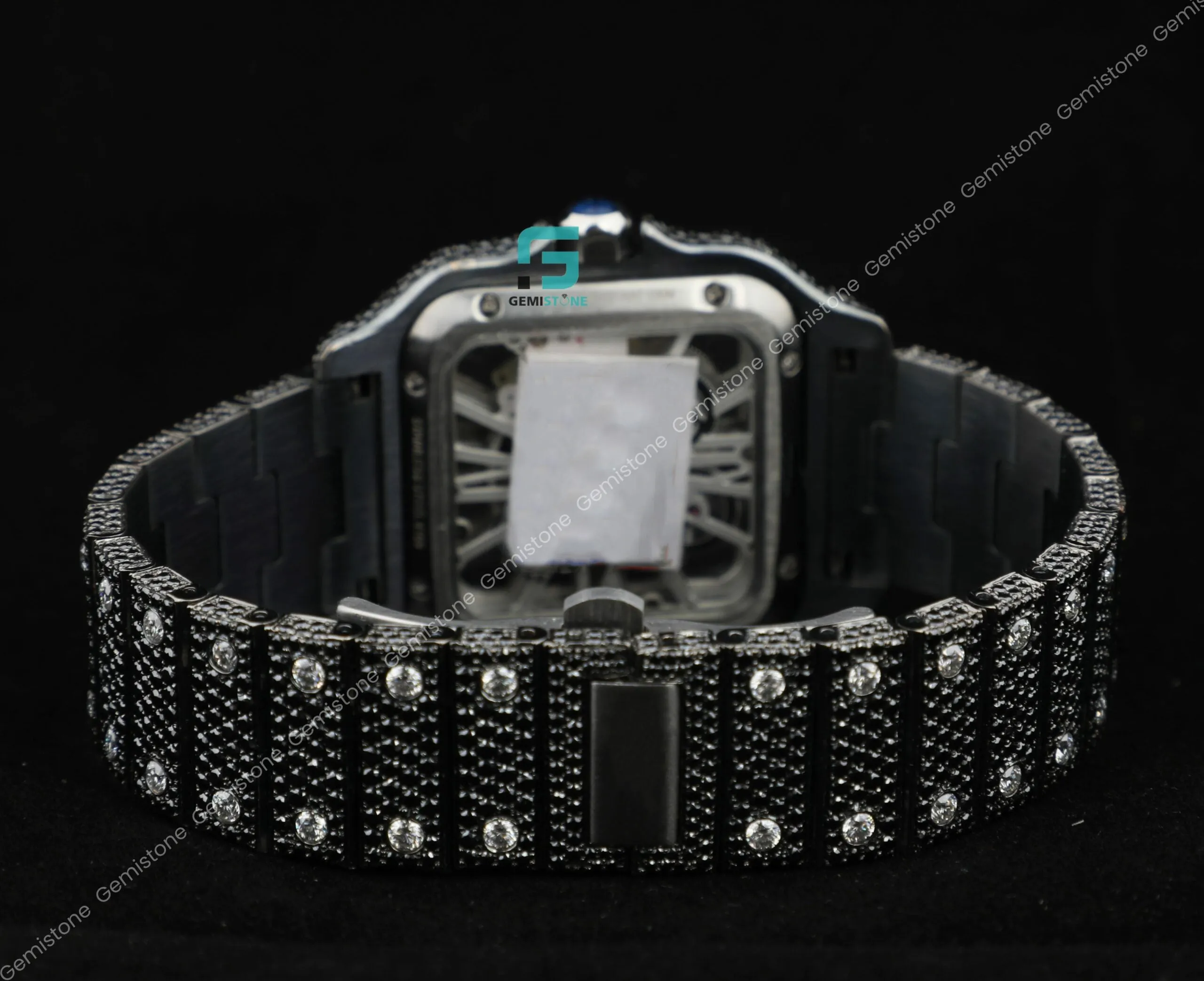 Elegant Stylish 41MM Black Moissanite Diamond Skeleton Watch