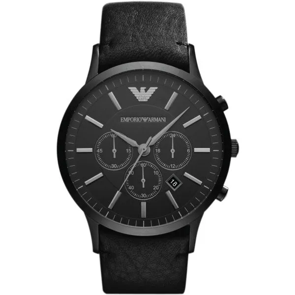 EMPORIO ARMANI Sportivo Black Leather Strap Black Dial Chronograph Quartz Watch for Gents - AR2461