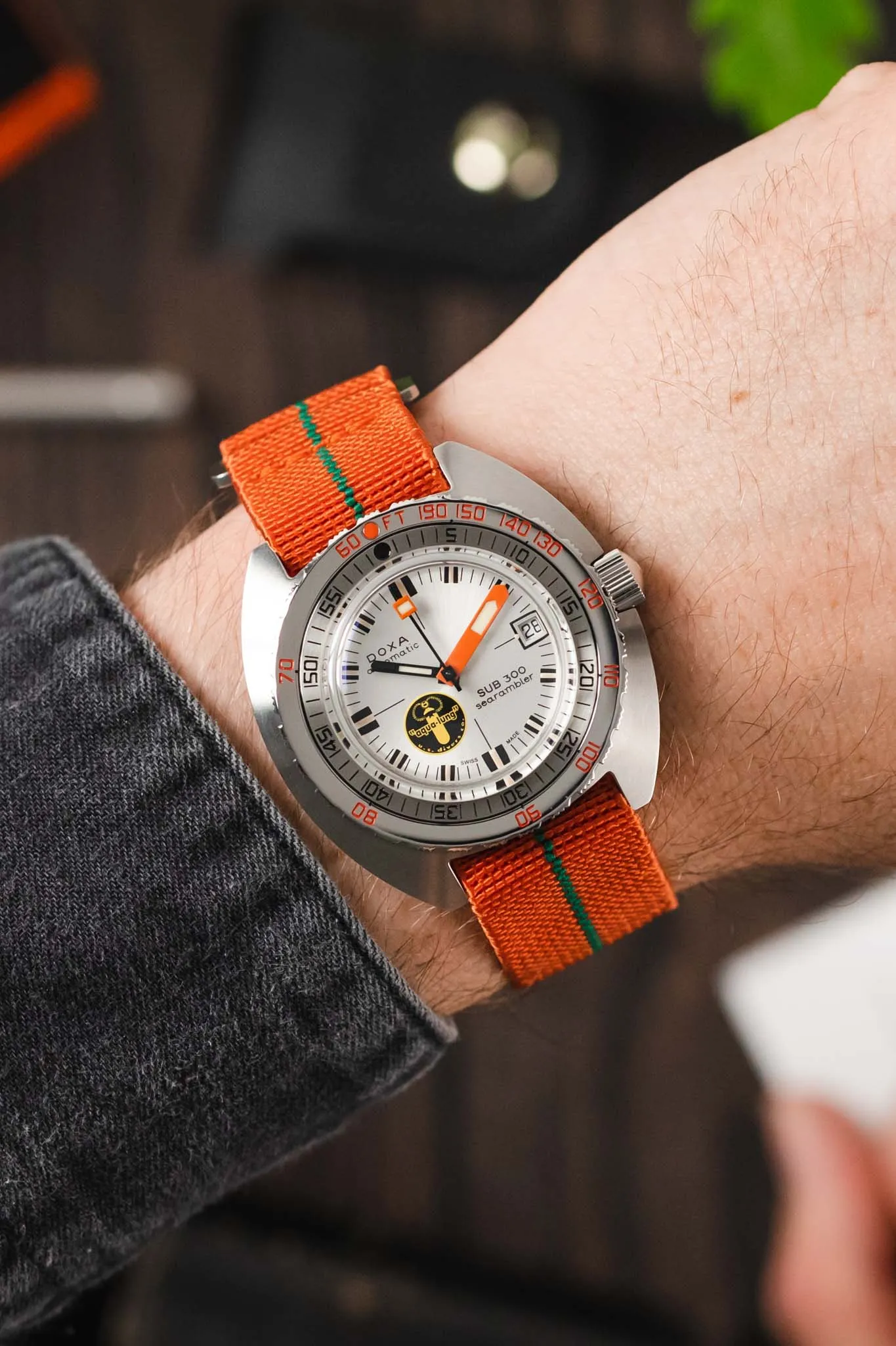 Erika's Originals ORANGE MN™ Strap with GREEN Centerline - BRUSHED Hardware