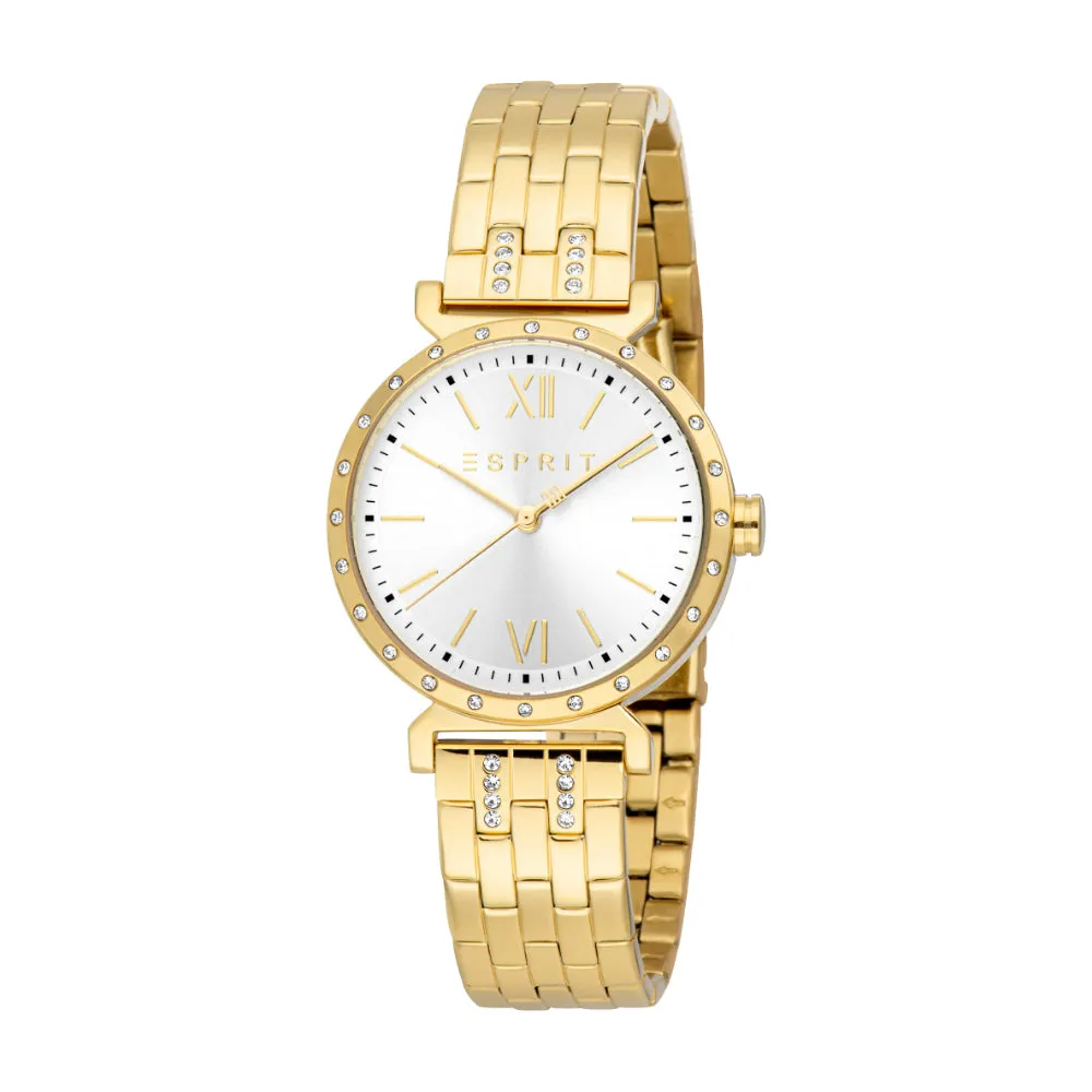 ESPRIT Women's Watch Gold Color Case Silver Dial Gold Color Metal Bracelet