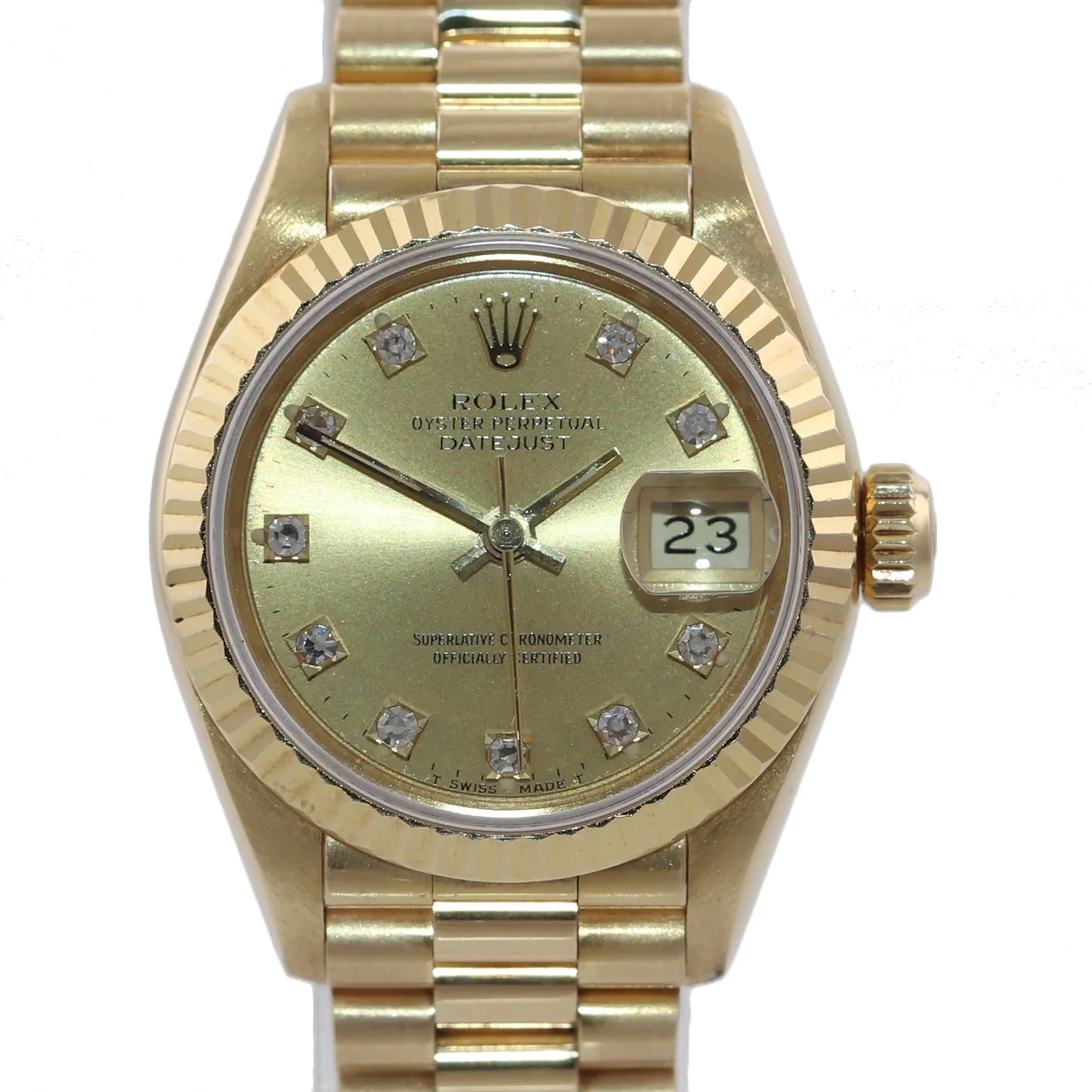 FACTORY Diamonds Ladies Rolex DateJust President 26mm 69178 Yellow Gold Watch