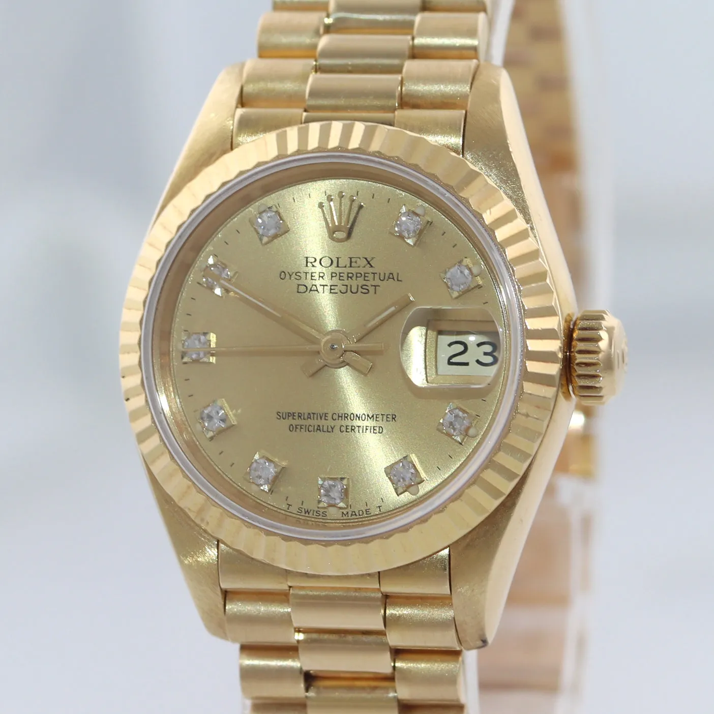 FACTORY Diamonds Ladies Rolex DateJust President 26mm 69178 Yellow Gold Watch