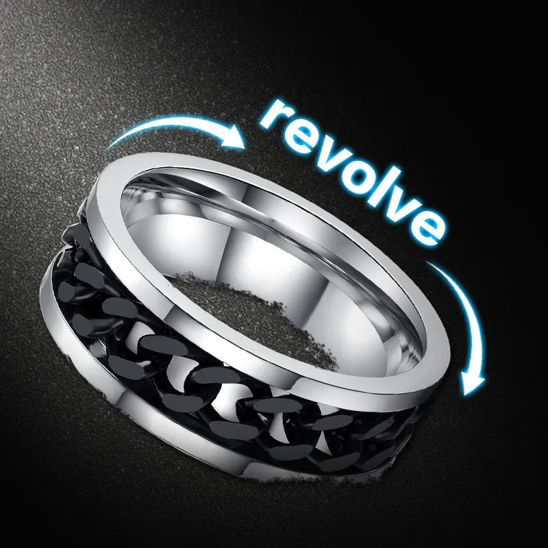 Fashion Men's Ring The Punk Rock Accessories Stainless Steel Black Chain Spinner Rings For Men