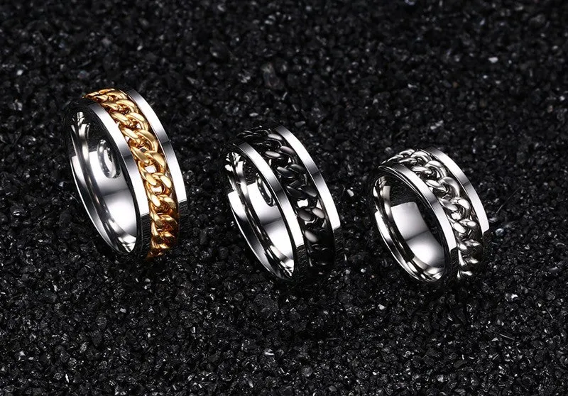 Fashion Men's Ring The Punk Rock Accessories Stainless Steel Black Chain Spinner Rings For Men