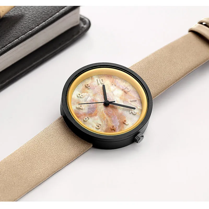 Fashion Women's Marble Carving Design Watch - Brown Black,Grey Black