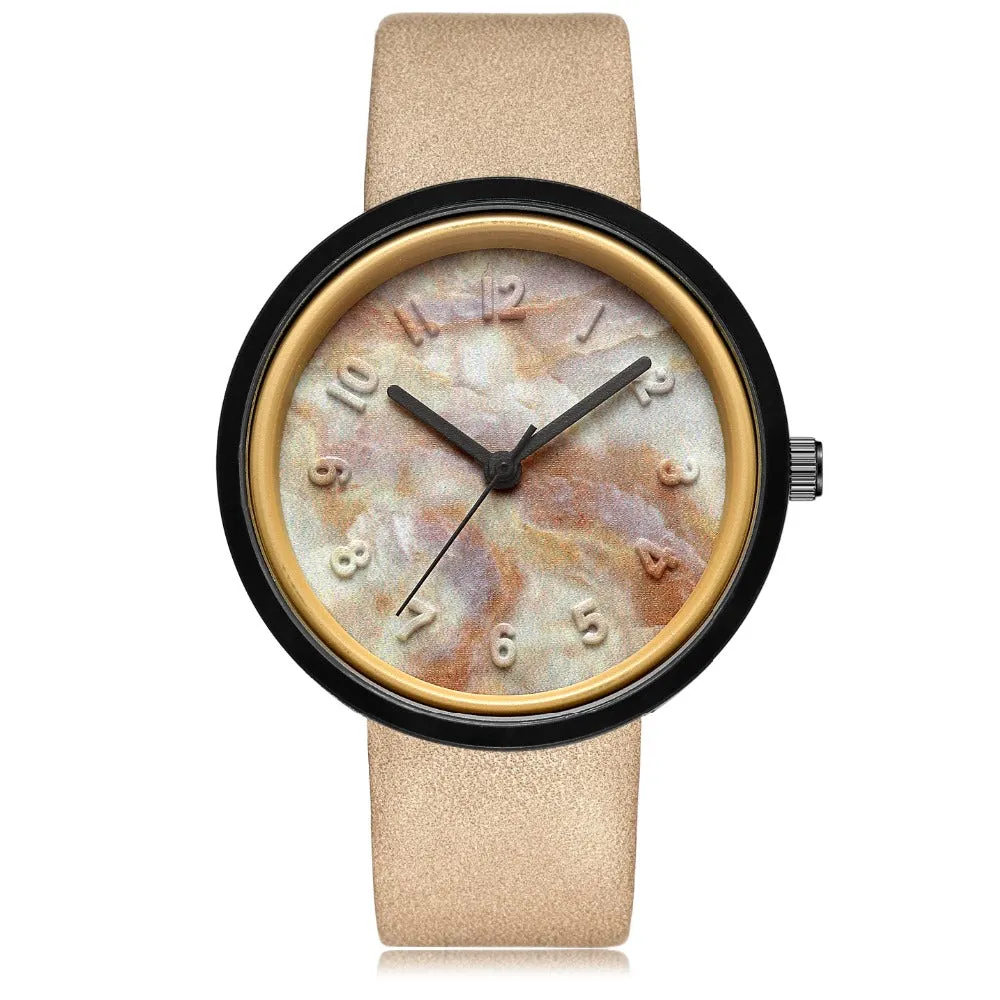 Fashion Women's Marble Carving Design Watch - Brown Black,Grey Black