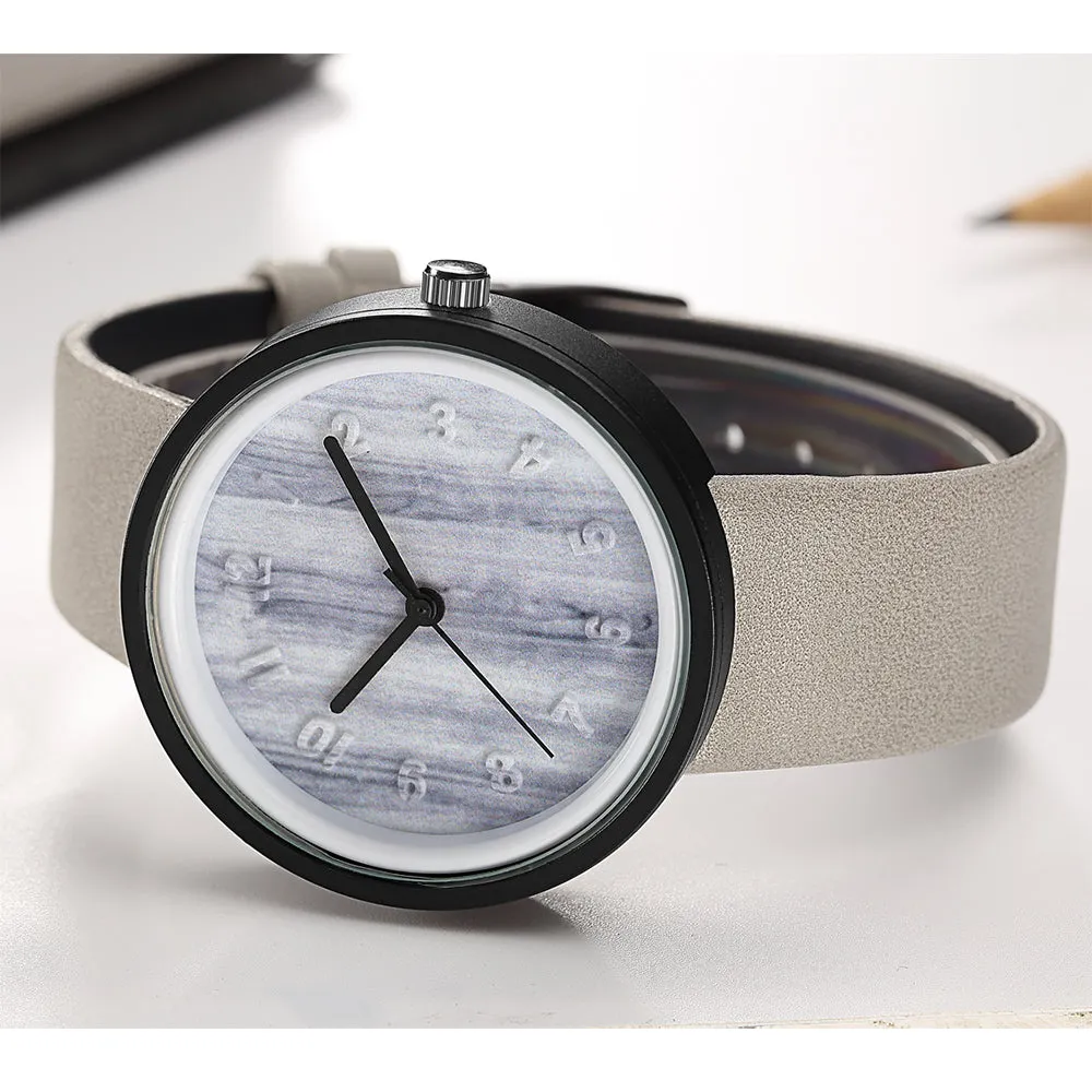 Fashion Women's Marble Carving Design Watch - Brown Black,Grey Black