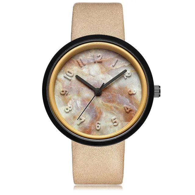 Fashion Women's Marble Carving Design Watch - Brown Black,Grey Black