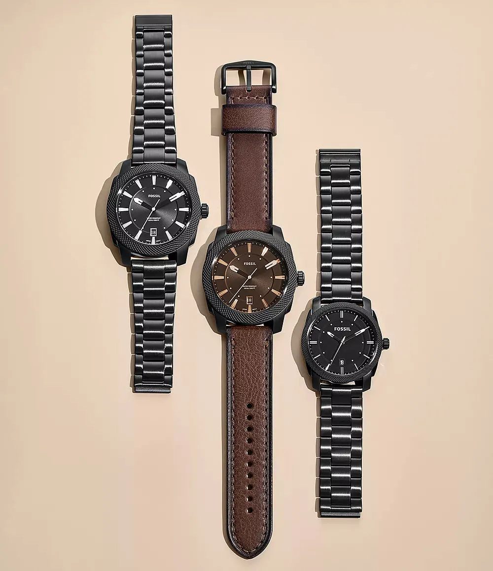 Fossil Machine Three-Hand Date Black Stainless Steel 49mm Mens Watch