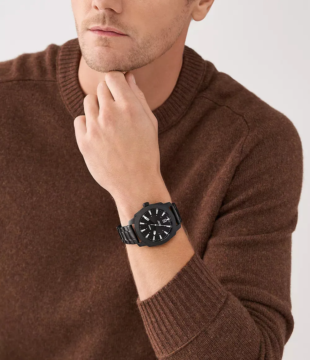 Fossil Machine Three-Hand Date Black Stainless Steel 49mm Mens Watch