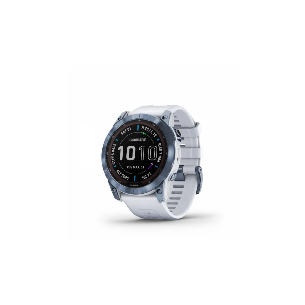 Garmin Fenix 7 Sapphire Solar  touchscreen - Mineral Blue DLC Titanium with Whitestone Band