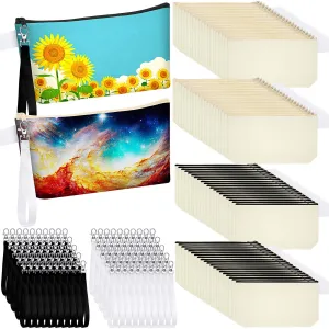 Gejoy 100 Pack Sublimation Blank Canvas Cosmetic Bags Bulk DIY Heat Transfer Makeup Bags With Wristband Lanyard Zipper Cosmetic Bags Pencil Bag for Multipurpose Printing Bag Decor, 8.66 x 5.12 inch