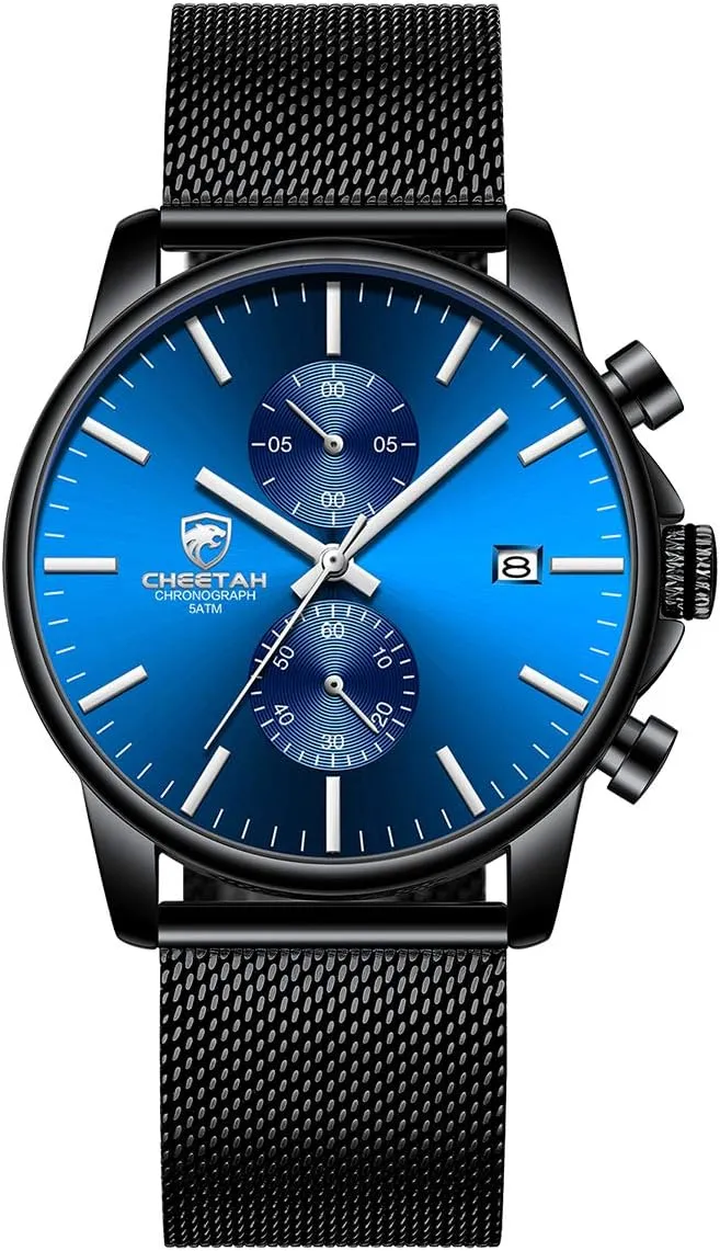 GOLDEN HOUR Mens Watch Fashion Sleek Minimalist Quartz Analog Mesh Stainless Steel Waterproof Chronograph Watches