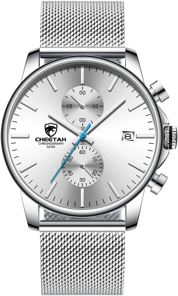 GOLDEN HOUR Mens Watch Fashion Sleek Minimalist Quartz Analog Mesh Stainless Steel Waterproof Chronograph Watches
