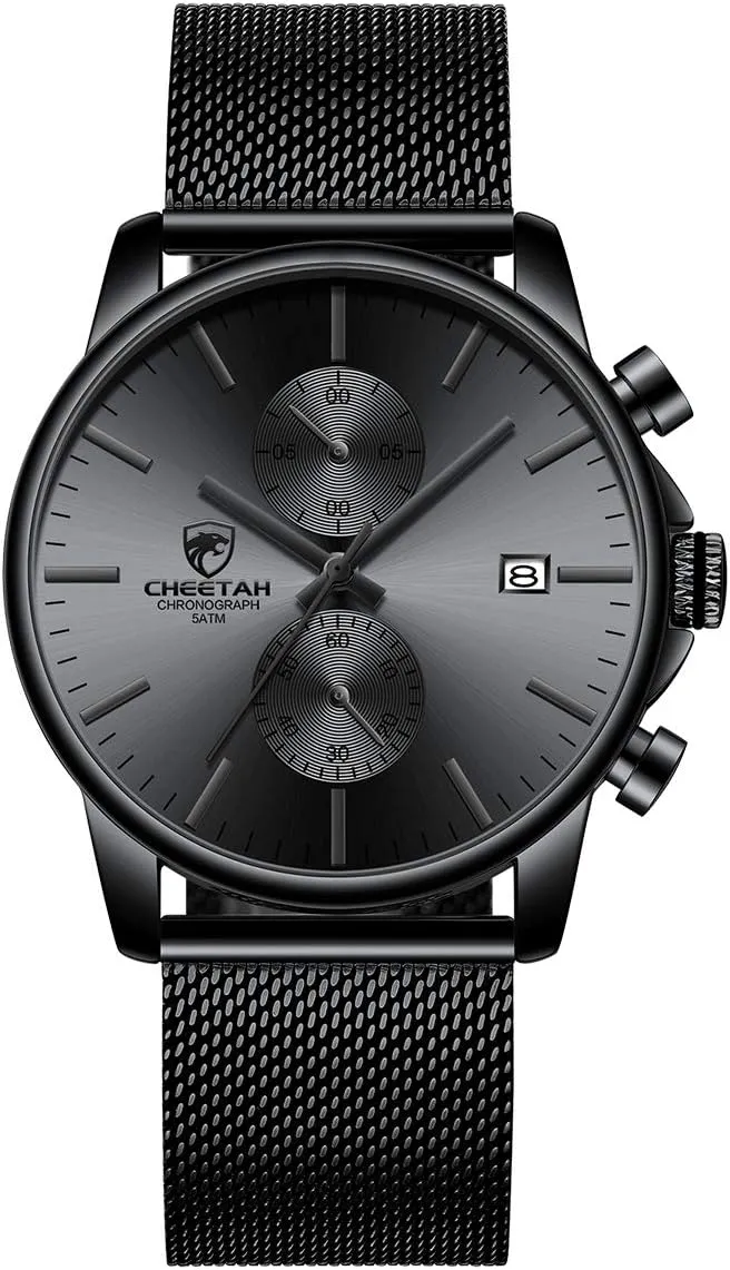 GOLDEN HOUR Mens Watch Fashion Sleek Minimalist Quartz Analog Mesh Stainless Steel Waterproof Chronograph Watches
