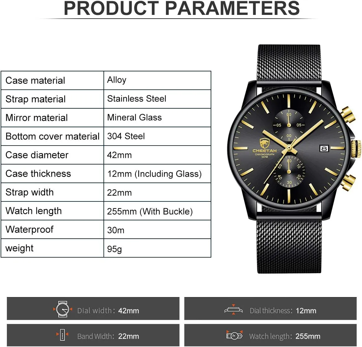 GOLDEN HOUR Mens Watch Fashion Sleek Minimalist Quartz Analog Mesh Stainless Steel Waterproof Chronograph Watches